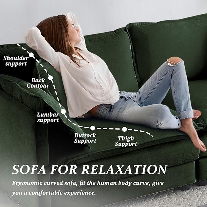 SoarFlash Chenille Sectional Sofa, Comfy Modular Loveseat Sofa, Modern 2-Seat Couch Deep Seat Sofa Set for Living Room,Green