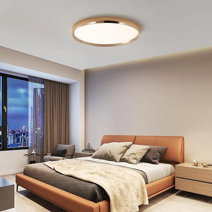 Dimmable LED Flush Mount Ceiling Light, 19inch Gold Bedroom Ceiling Lamp, Ultra-Slim, 40W, 3000K-6000K Adjustable, Modern Kitchen Lighting Fixture for Living Room, Bathroom, Office, Study