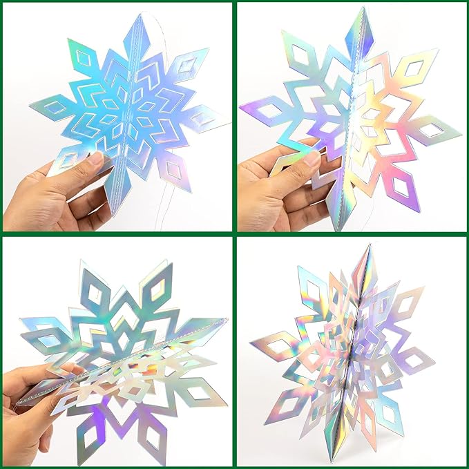 GuassLee Christmas Hanging Snowflakes Decorations Clearance 30pcs 3D Iridescent Paper Snowflakes Snow Flakes Garland for Winter Wonderland Frozen Christmas Birthday Party Decorations