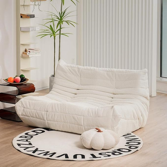 N&V Fireside Loveseat Mid Century Armless Twin Floor Sofa Corduroy Lounge Chair Accent Chair, Ivory