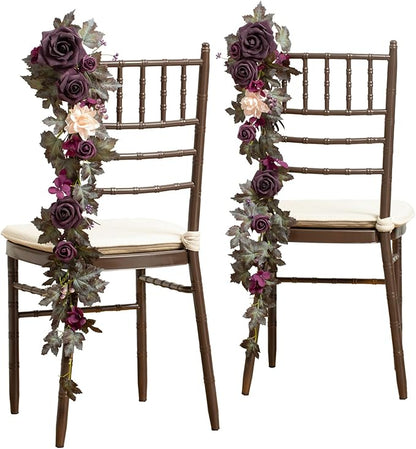 Ling's moment Fall 10pcs Wedding Chair Decorations Aisle Floral Swag Artificial Pew Flowers Hanging Garland Deep Plum for Ceremony Reception Church Rose Floral Arrangement Party Outdoor Decor