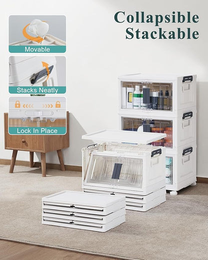 OlarHike Stackable Storage Bins with Lids Folding Storage Box with Doors and Wheels  3 Pack Cubes