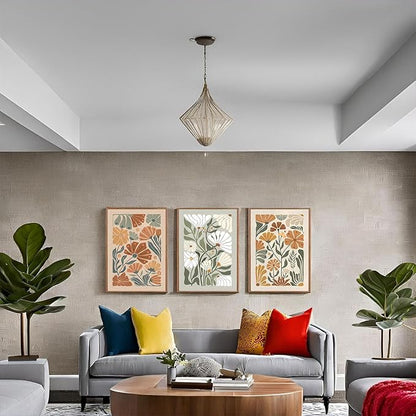 ILLBDR Framed Wall Art Wildflower Floral Canvas Wall Art Botanical Print Set of 3, Flower Illustrations Minimalist Modern Artwork Boho Abstract Decor for Living Room Bedroom Bathroom, 12x16 inch