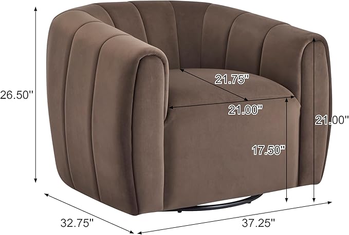 Christopher Knight Home Monroe Velvet Swivel Club Chair, Armchair with 360-Degree Rotation, Upholstered Barrel Swivel Sofa Chair for Living Room, Tufted Back, Thick Cushion, Iron Base, Dark Brown