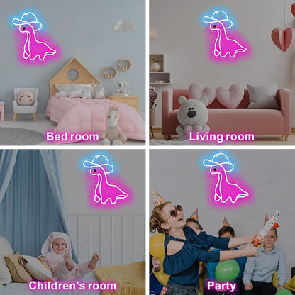Cowboy Dinosaur Neon Sign, Dinosaur Wall Art, Personalized Gift, Kids Room Bedroom Decor, Neon Night Light