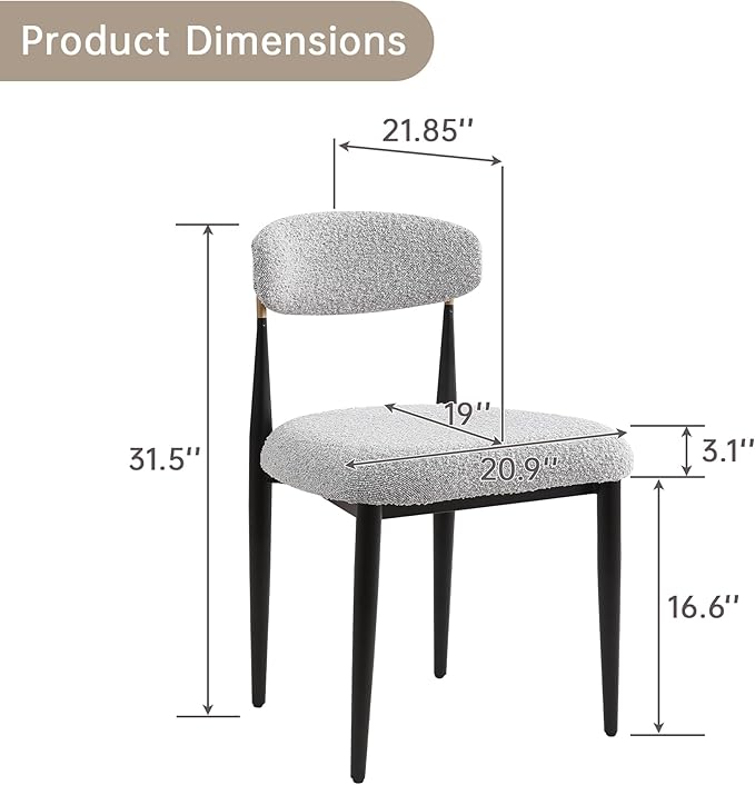 Morden Fort Modern Dining Chairs Set of 4, Boucle Upholstered Chairs with Open Back and Black Metal Legs for Dining Room, Kitchen, Living Room and Apartment