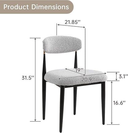 Morden Fort Modern Dining Chairs Set of 4, Boucle Upholstered Chairs with Open Back and Black Metal Legs for Dining Room, Kitchen, Living Room and Apartment