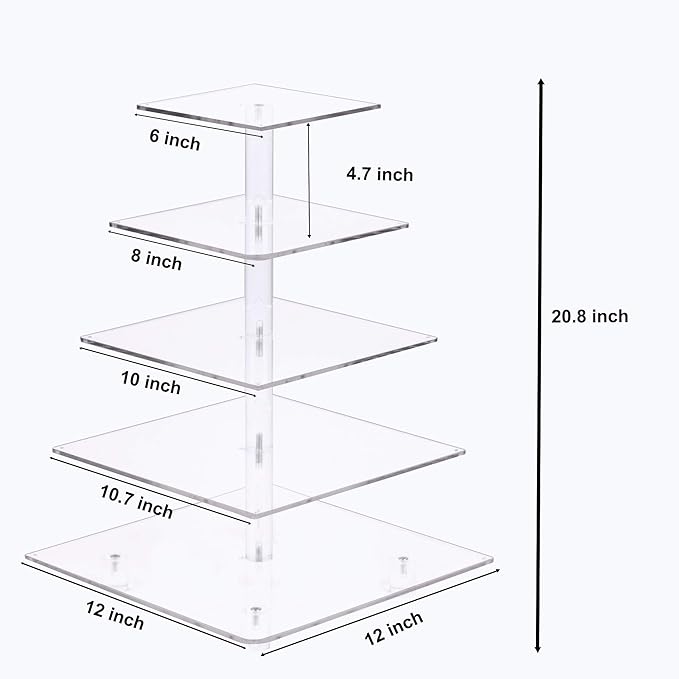YestBuy Cupcake Stand – 5 Tier Premium Cupcake Holder – Acrylic Cupcake Tower Display – Cady Bar Party Décor – Acrylic Display for Pastry + LED Light String – Ideal for Weddings, Birthday (Colorful)