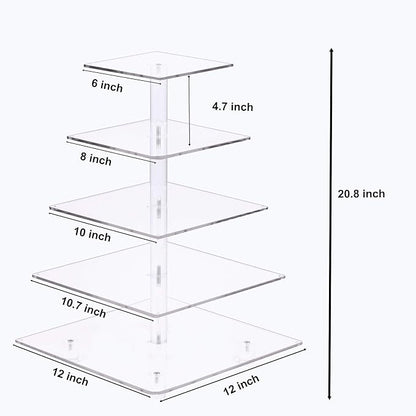 YestBuy Cupcake Stand – 5 Tier Premium Cupcake Holder – Acrylic Cupcake Tower Display – Cady Bar Party Décor – Acrylic Display for Pastry + LED Light String – Ideal for Weddings, Birthday (Colorful)