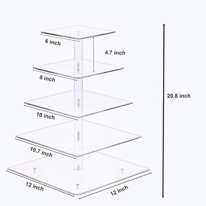 YestBuy Cupcake Stand - Premium Cupcake Holder - Acrylic Cupcake Tower Display - Cady Bar Party Décor - 5 Tier Acrylic Display for Pastry + LED Light String - Ideal for Weddings, Birthday Parties