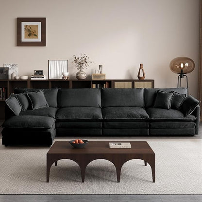 SoarFlash Chenille Sectional Sofa, Comfy L Shaped Modular Coush Sofa with Ottoman, Modern 4 Seat Couch Deep Seat Sofa Set for Living Room,Grey