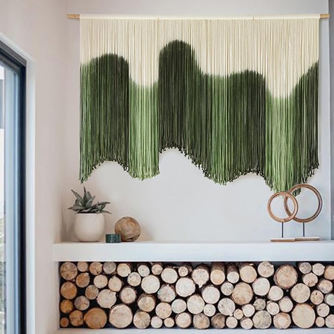 IOWER Large Macrame Wall Hanging Boho Wall Art Green Fiber Dip-Dyed Handmade Macrame Cord for Headboard Bedroom Living Room Fireplace 57" W x 39" L