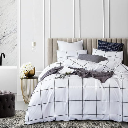 Pureant White Plaid Comforter Sets Twin Size Black and Grid Bedding Comforters Cotton Women Men Modern Simple Geometric Quilt Adults Teens Buffalo Soft Twin(68''*90''-Comforter)