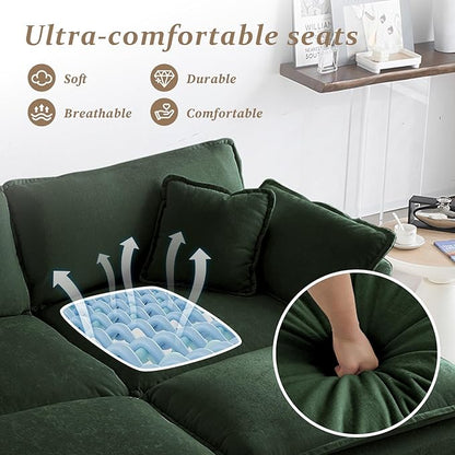 SoarFlash Chenille Sectional Sofa, Comfy Modular Coush Sofa with Ottoman, Modern 2 Seat Recliner Deep Seat Sofa Set for Living Room,Green