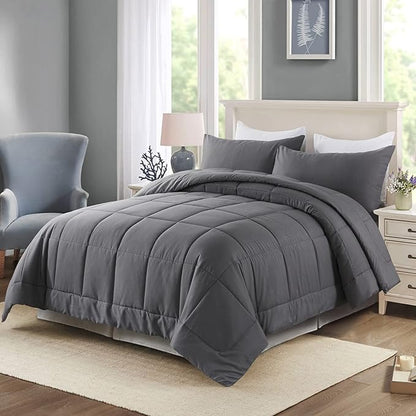 DOWNCOOL Queen Comforter Set -All Season Bedding Comforters Sets with 2 Pillow Cases-3 Pieces Bedding Sets Queen -Down Alternative Grey Queen Size Comforter Sets(88"x90")