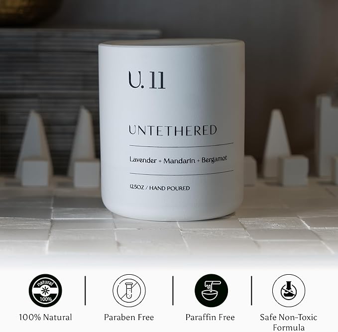 U.11 Luxury Scented Candle – Lavender, Mandarin & Cedarwood | Hand-Poured in USA w/ 100% Natural Coconut & Apricot Wax | Double Wick, Long-Lasting Aromatherapy Candle for Home, Gift & Rest (12.5 oz)