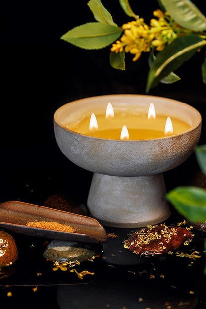 BLUEME Calm - Osmanthus & Sandalwood, Luxury Candle w/Essential Oils, 5 Wick, Hand-Poured Soy, Cotton Wick, Ceramic