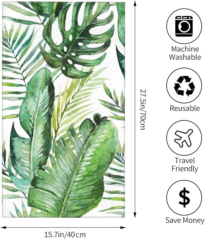 Palm Hand Towels Set of 2 Small Decorative Kitchen Dish Guest Towels Absorbent 15.7x27.5 Green Palm Leaves