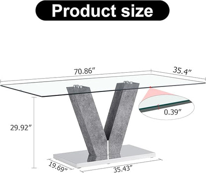 Glass Dining Table for 6-8 People, 71" Kitchen Table Dinner Table, Tempered Glass Top and MDF Base, Dining Table Ideal for Living Room Office
