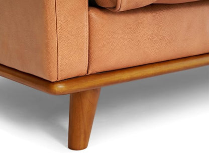 Valencia Artisan Full Leather Sofa 88” Pure Italian Nappa Leather Couch with Solid Wood Accent Ultimate Comfort, Cognac Tan