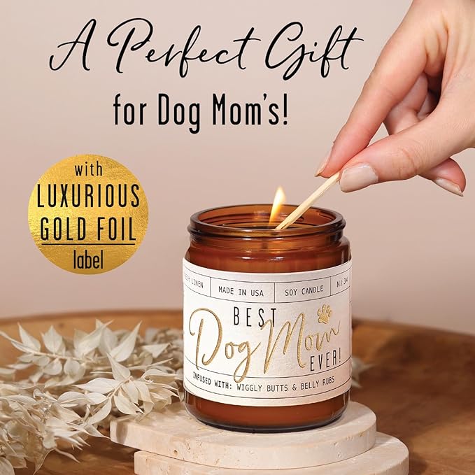 Dog Mom Gifts for Women, Dog Lovers Gifts for Women - 'Best Dog Mom Ever' Soy Candle, w/Vanilla, Coconut & Citrus I Gifts for Dog Lovers I Dog Gifts for Women I Reusable Jar, 50Hr Burn,Made in USA