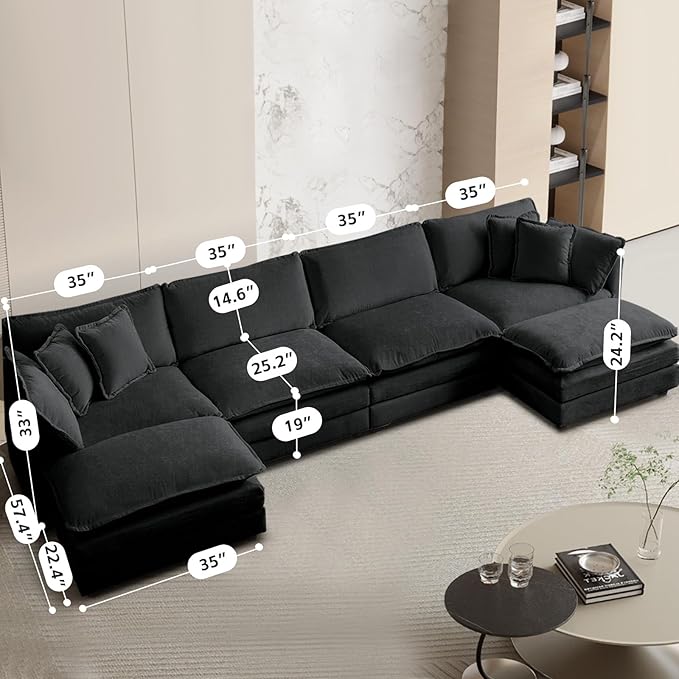 SoarFlash Chenille Sectional Sofa, Comfy L/U Shaped Modular Coush Sofa with Ottoman, Modern 4 Seat Couch Deep Seat Sofa Set for Living Room,Grey