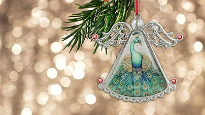 XUTAI Angel Christmas Tree Ornaments Peacock Feathers Christmas Ornament Glass Christmas Hanging Angel Glass Pendant for Holiday Decoration
