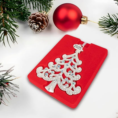 2025 Metal Christmas Tree Ornament Decorations 5" with Iridescent Crystals & 2025 Dated Engraved for Keepsake Gifts Holiday Home Party Decor