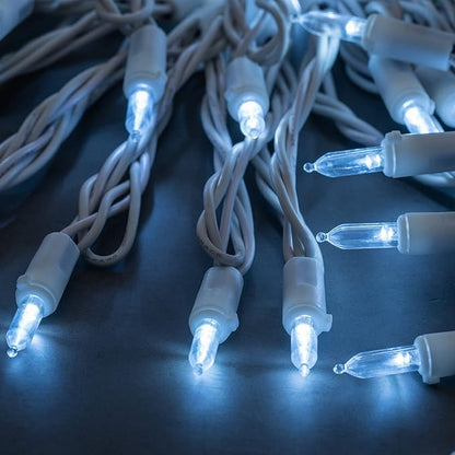 YULETIME Cool White LED Christmas Lights with White Wire, 33 ft 100 Count UL Certified Commercial Grade Holiday String Light Set (Cool White - White Wire)