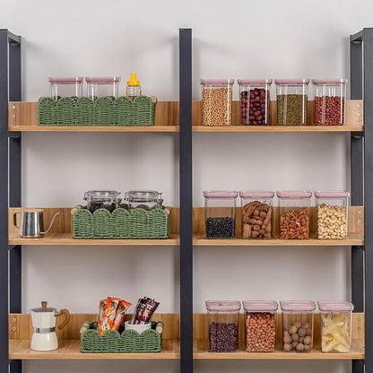 CubesLand Toilet Paper Storage Basket Scalloped Edge Home Decor Green Basket, Living Room Cozy Decor, Paper Rope Small Baskets for Over Toilet Storage Shelf, Shelves, with 2 Wooden Handles