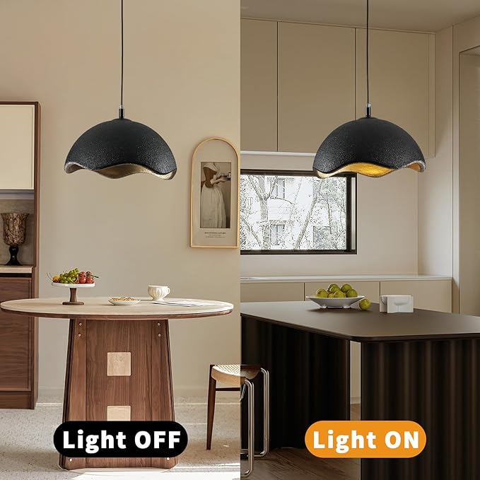 JAYMP 40cm Modern Pendant Light for Dining Room Kitchen Island Hanging Lamp E26 Base Japanese Wabi-Sabi Style Bird Nest Shape Lighting Fixture,1 Pack(Black and Gold,D Shape, 40cm/15.7inch)