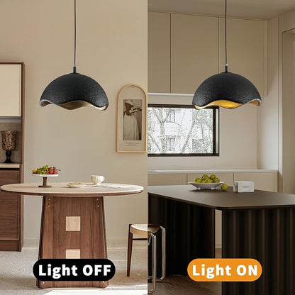 JAYMP 40cm Modern Pendant Light for Dining Room Kitchen Island Hanging Lamp E26 Base Japanese Wabi-Sabi Style Bird Nest Shape Lighting Fixture,1 Pack(Black and Gold,D Shape, 40cm/15.7inch)