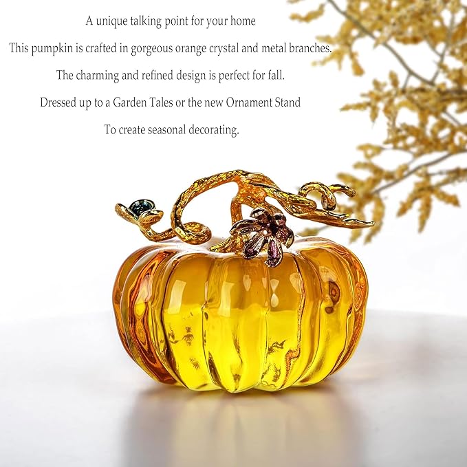 HDCRYSTALGIFTS 2.5'' Hand Blown Glass Pumpkin Figurine Glass Pumpkins for Decorating Ornament Crystal Pumpkin Figurine Collectible