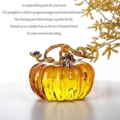 HDCRYSTALGIFTS 2.5'' Hand Blown Glass Pumpkin Figurine Glass Pumpkins for Decorating Ornament Crystal Pumpkin Figurine Collectible