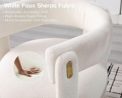 White Boucle Barrel Accent Chairs Set of 2, Comfy Upholstered Living Room Chairs Mid-Century Modern Reading Chair with Open Back Round Corner Armchairs, Side Sitting Lounge Chairs for Bedroom/Office