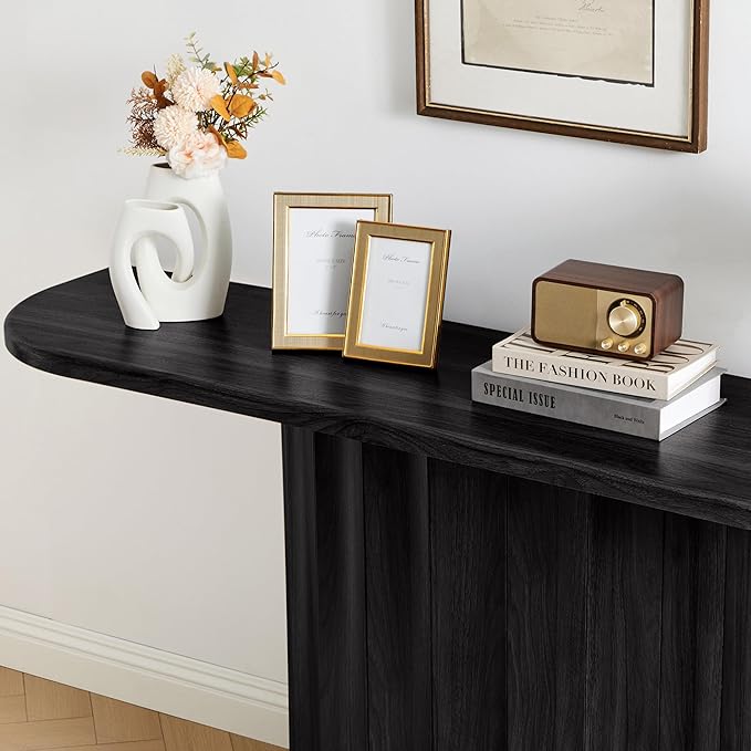 59'' Console Table for Entryway, Narrow Wooden Sofa Tables Behind Couch, Modern Fluted Entryway Table with Storage Accent Table for Hallway, Living Room, Entrance, Foyer (Black)