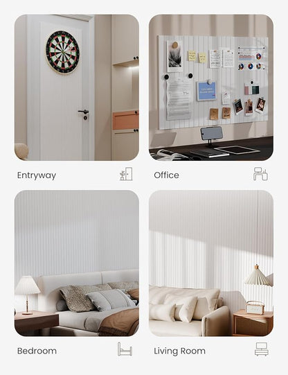 Bumusty Large Cork Board Alternative-36 x24 Felt Bulletin Board Tiles, with 30 Pushpins, 40 Adhesive Tabs, 6-Pack Slat Wall Paneling, Cork Boards for Office Push Pin Board Felt Board-Milky White