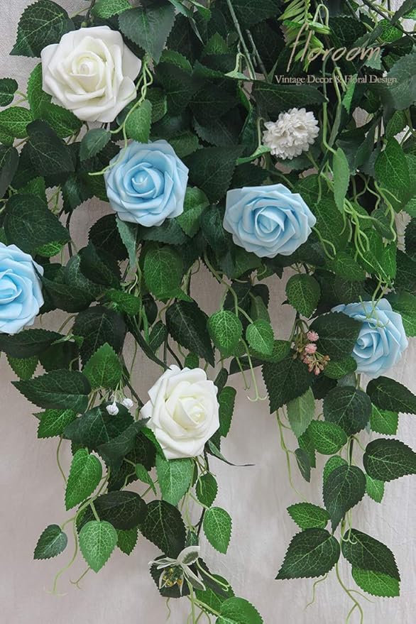 Floroom Artificial Flowers 50pcs Real Looking Aqua Blue Foam Fake Roses with Stems for DIY Wedding Bouquets Bridal Shower Centerpieces Floral Arrangements Party Tables Home Decorations