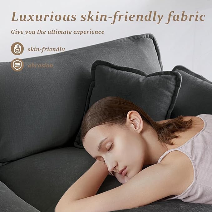 SoarFlash Chenille Sectional Sofa, Comfy L Shaped Modular Coush Sofa with Ottoman, Modern 2 Seat Couch Deep Seat Sofa Set for Living Room,Grey