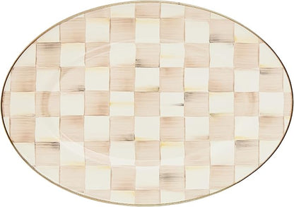 MACKENZIE-CHILDS Enamel Oval Platter, Serving Plate for Entertaining, Small, Brown-and-White Mocha Check