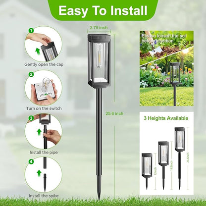 Solar Pathway Lights Outdoor Waterproof, 2 Pack Outdoor Solar Lights for Yard with Reflector Cup, Auto On/Off, 15+ Hours Runtime, Solar Lighting for Yard Path Lawn Walkway Driveway, Warm White