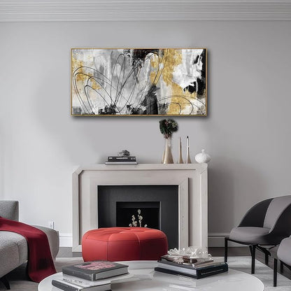 YJYart Line Art Wall Decor Black and Gold Wall Artwork 20"x40" Canvas Wall Art for Living Room Kitchen Wall Picture Ready to Hang