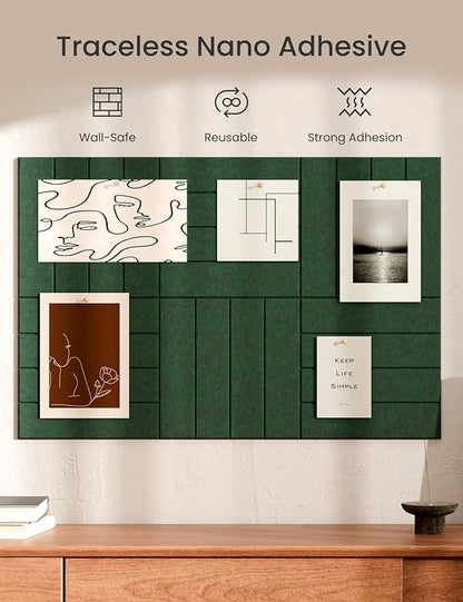 Bumusty Large Cork Board Alternative-36 x24 Felt Bulletin Board Tiles, with 30 Pushpins, 40 Adhesive Tabs, 6-Pack Slat Wall Paneling, Cork Boards for Office Push Pin Board Felt Board-Aurora Green