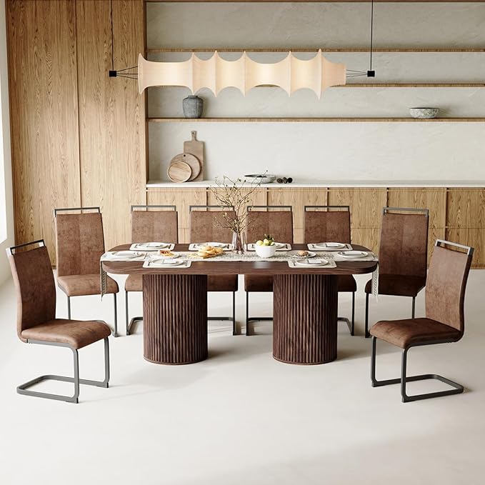 79" Dining Table Set for 8,Large Rectangular Dining Table Set for 8 with Cushioned Chairs,Modern Mid-Century Wood Dining Room Table Set for 8,Ideal for Dining & Gatherings (Walnut)