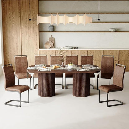 79" Dining Table Set for 8,Large Rectangular Dining Table Set for 8 with Cushioned Chairs,Modern Mid-Century Wood Dining Room Table Set for 8,Ideal for Dining & Gatherings (Walnut)