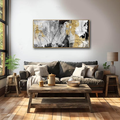 YJYart Line Art Wall Decor Black and Gold Wall Artwork 20"x40" Canvas Wall Art for Living Room Kitchen Wall Picture Ready to Hang