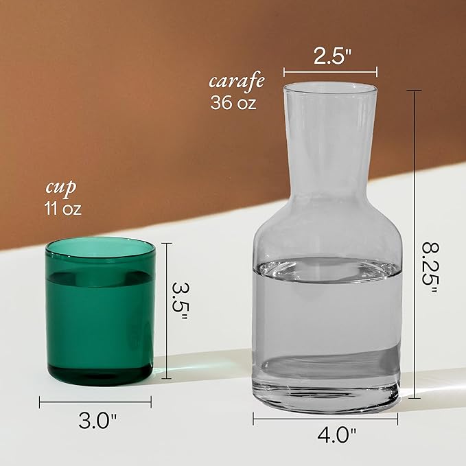 Glass Carafe and Cup Set | BPA Free, Dishwasher Safe, Durable & Lightweight | Ideal for Cold & Hot Beverages - Charcoal Gray & Pine
