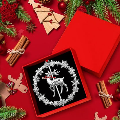 2025 Christmas Ornament, Rotatable Reindeer in Wreath, Metal Christmas Ornaments Dated Hanging Tree Decoration, New Year Holiday Keepsake Gift for Family