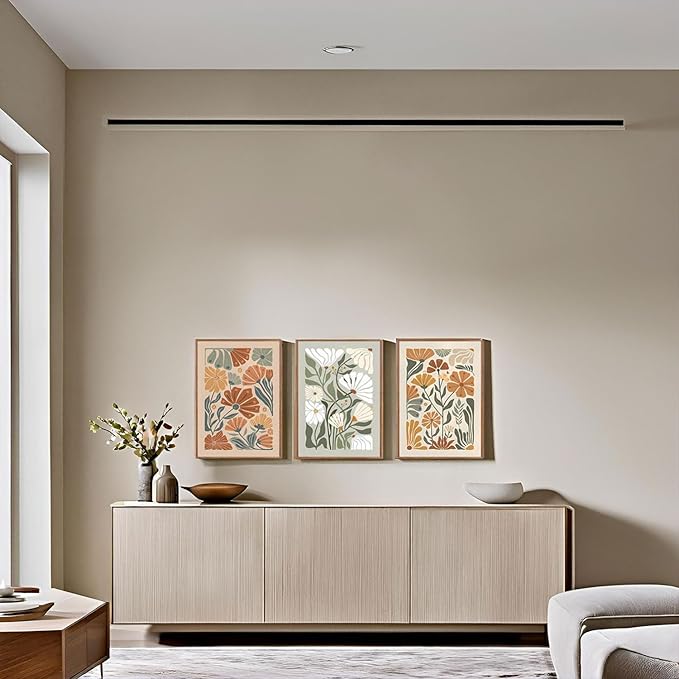 ILLBDR Framed Wall Art Wildflower Floral Canvas Wall Art Botanical Print Set of 3, Flower Illustrations Minimalist Modern Artwork Boho Abstract Decor for Living Room Bedroom Bathroom, 12x16 inch