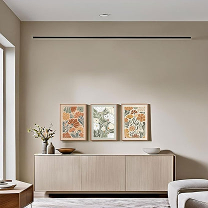 ILLBDR Framed Wall Art Wildflower Floral Canvas Wall Art Botanical Print Set of 3, Flower Illustrations Minimalist Modern Artwork Boho Abstract Decor for Living Room Bedroom Bathroom, 16x24 inch